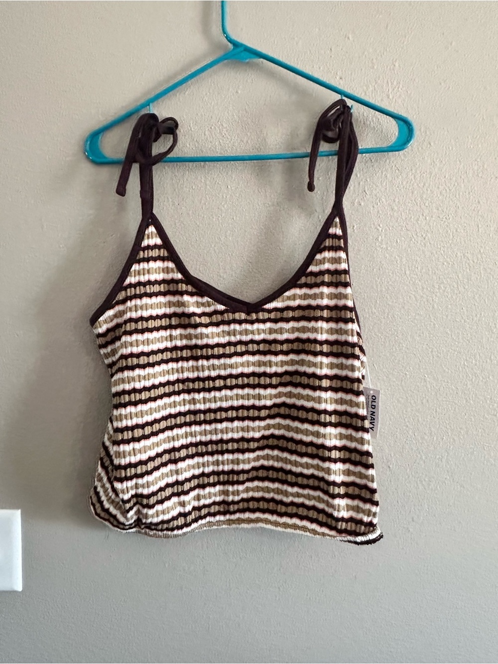 Old Navy Brown & Cream Striped Tie-Shoulder Camisole